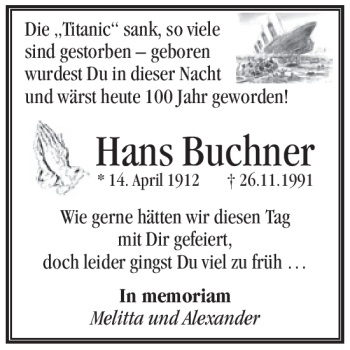 Traueranzeige von Hans Buchner von Pegnitz-Zeitung